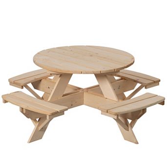 Wooden Kids Round Picnic Table Bench, Outdoor Children's Backyard Table