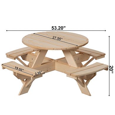 Wooden Kids Round Picnic Table Bench, Outdoor Children's Backyard Table
