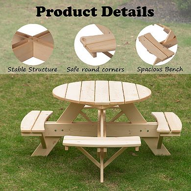 Wooden Kids Round Picnic Table Bench, Outdoor Children's Backyard Table