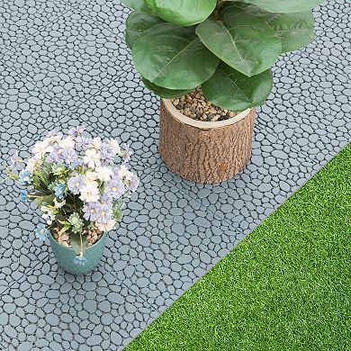 Interlocking Cobbled Stone Look Pathway Tiles, Decorative Floor Grass Pavers Anti- Slip Mat, 5 pack