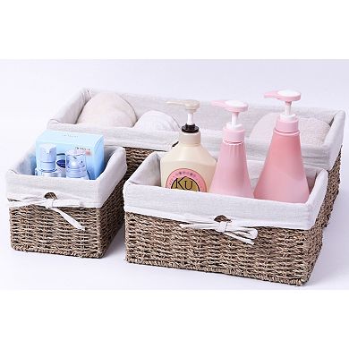 Seagrass Shelf Storage Baskets with Lining