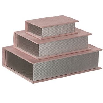 Set of 3 Velvet Storage Wooden Antique Classic Book Box Holder