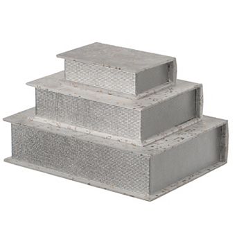 Set of 3 Velvet Storage Wooden Antique Classic Book Box Holder