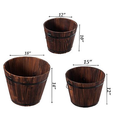 Wooden Whiskey Barrel Planter with Durable Medal Handles and Drainage Hole