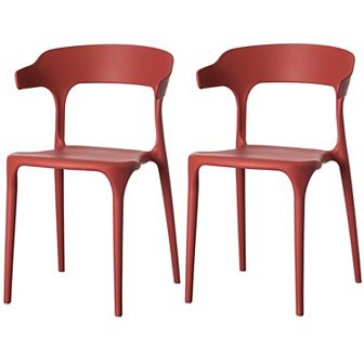 Plastic Outdoor Dining Chair Open U Shaped Back Set of 2