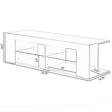 White Entertainment TV Stand with LED Lights and Glass Shelves with UV Frame