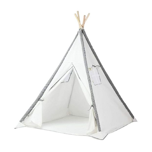 Play22 Teepee Tent for Kids with Mat Kids Teepee Play Tent Natural Cotton Canvas Teepee with Wood Poles Carry Case Kids Foldable Play Tents for