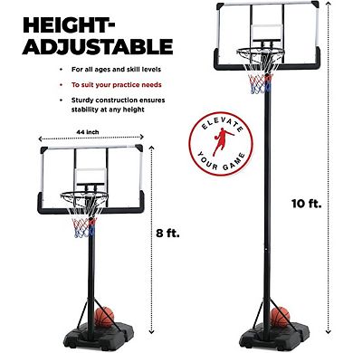 Portable Basketball Hoop 8-10 ft Adjustable - 44in Shatterproof Backboard - Basketball Goal System