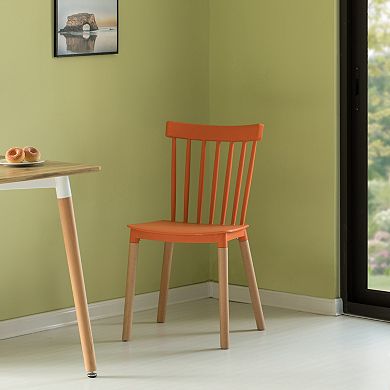 Modern Plastic Dining Chair Windsor Design with Beech Wood Legs
