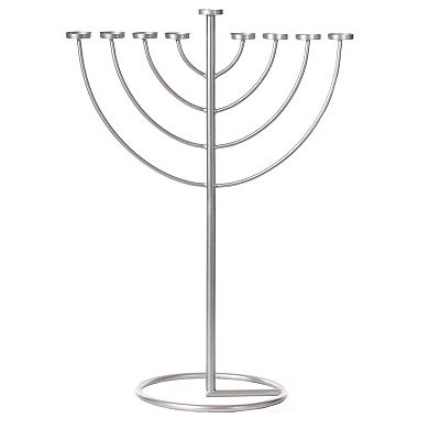 Medium Modern Silver 9 Branch Lighting Thin Pipe Hanukkah Menorah, Metal-Aluminum
