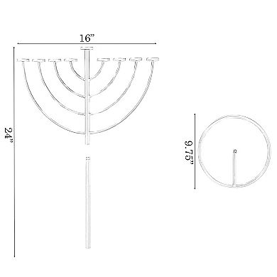 Small Modern Silver 9 Branch Lighting Thin Pipe Hanukkah Menorah, Metal-Aluminum