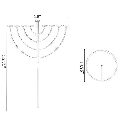 Small Modern Silver 9 Branch Lighting Thin Pipe Hanukkah Menorah, Metal-Aluminum