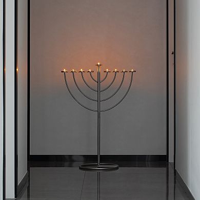 Small Modern Silver 9 Branch Lighting Thin Pipe Hanukkah Menorah, Metal-Aluminum