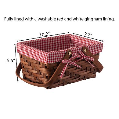Wickerwise Small Rectangular Woodchip Picnic Baskets with Double Folding Handles