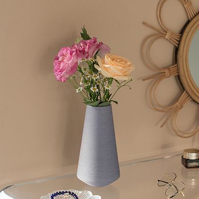 Decorative Ceramic Round Cone Shape Centerpiece Table Vase Gray