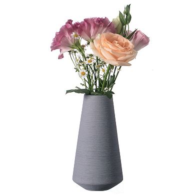 Decorative Ceramic Round Cone Shape Centerpiece Table Vase Gray