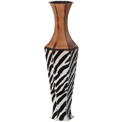 White striped and brown Metal Floor Vase for Dried Flower and Artificial Floral Arrangements