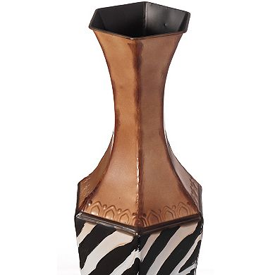 White striped and brown Metal Floor Vase for Dried Flower and Artificial Floral Arrangements