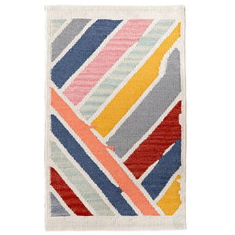 Handwoven Multicolored Abstract Stripes Wool Flatweave Kilim Rug