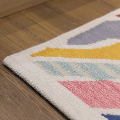 Handwoven Multicolored Abstract Stripes Wool Flatweave Kilim Rug