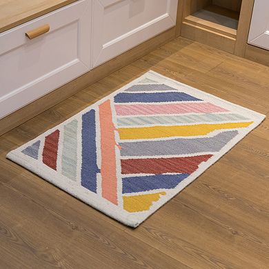 Handwoven Multicolored Abstract Stripes Wool Flatweave Kilim Rug