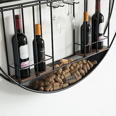 Vintage Decorative Modern Black Metal Round Wall Mounted Wine Display Rack