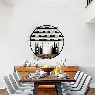 Vintage Decorative Modern Black Metal Round Wall Mounted Wine Display Rack