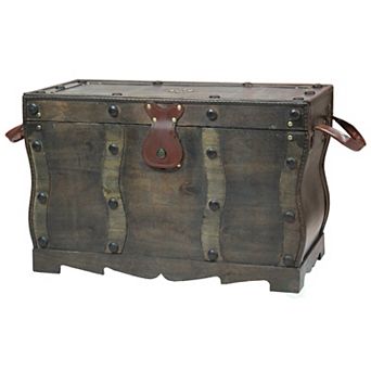 Antique Style Distressed Wooden Pirate Treasure Chest, Coffee Table Trunk