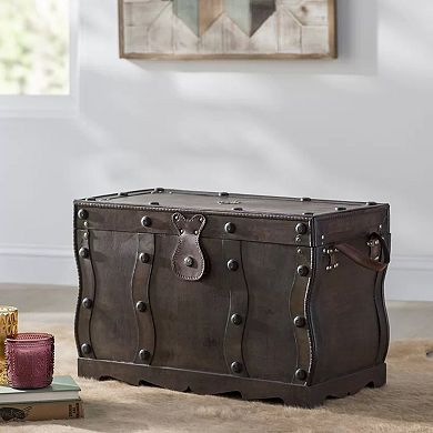 Antique Style Distressed Wooden Pirate Treasure Chest, Coffee Table Trunk