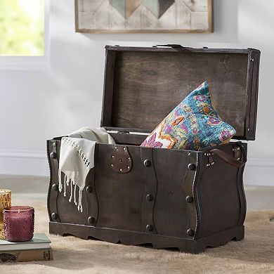 Antique Style Distressed Wooden Pirate Treasure Chest, Coffee Table Trunk