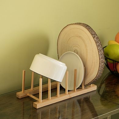 Set Of 2 Bamboo Wooden Dish Drainer Rack, Plate Rack, And Drying Drainer, 6 Grid