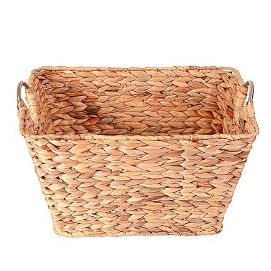 Water Hyacinth Wicker Large Square Storage Laundry Basket with Handles
