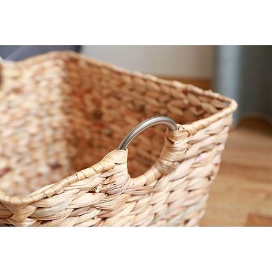 Water Hyacinth Wicker Large Square Storage Laundry Basket with Handles