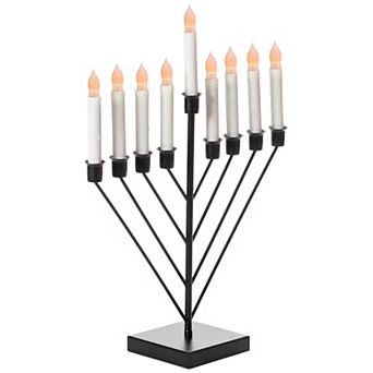 Nine Branch Electric Chabad Judaica Chanukah Menorah with LED Candle Design Candlestick