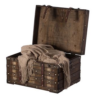 Wooden Storage Trunk with Faux Leather Straps and Handles