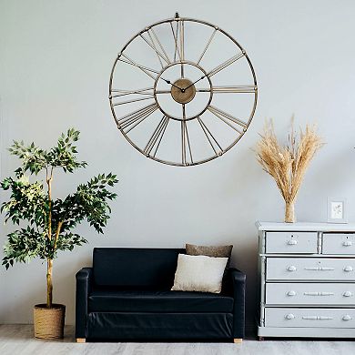 Decorative Antique Roman Numerical Gold Metal Wall Clock for Dining, Living Room, or Kitchen