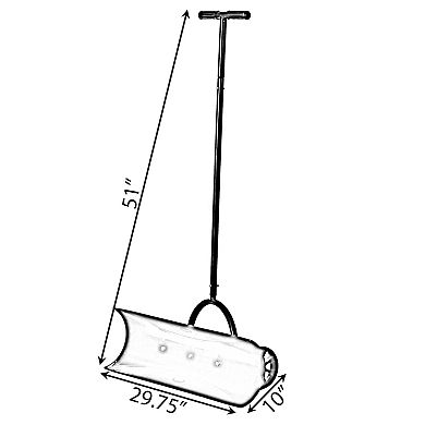 Black Heavy Duty Snow Shovel Rolling Pusher Remover with Wheels and Wide Blades