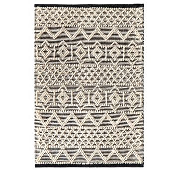 Handwoven Black and White Textured Wool Flatweave Kilim Rug