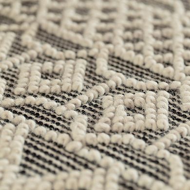 Handwoven Black and White Textured Wool Flatweave Kilim Rug