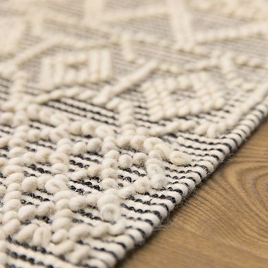 Handwoven Black and White Textured Wool Flatweave Kilim Rug