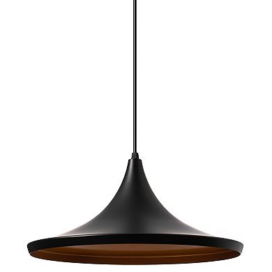 Quickway Imports Modern Round Thin Metal Black Pendant Lamp, Ceiling Hanging Light Fixture