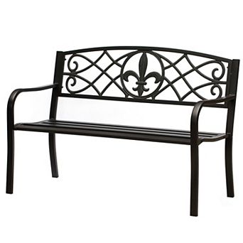 Outdoor Garden Patio Steel Park Bench Lawn Decor with Cast Iron Unique Design Back