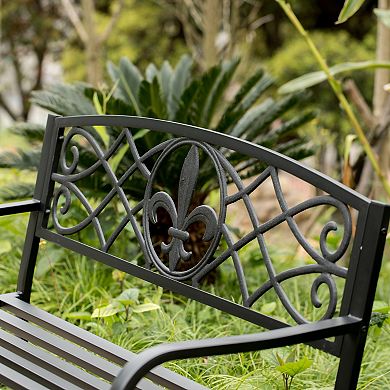 Outdoor Garden Patio Steel Park Bench Lawn Decor with Cast Iron Unique Design Back