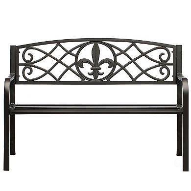 Outdoor Garden Patio Steel Park Bench Lawn Decor with Cast Iron Unique Design Back