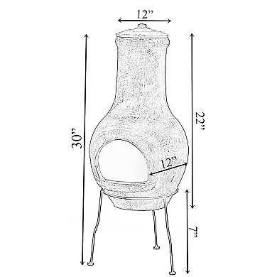 Beige Outdoor Clay Chiminea Outdoor Fireplace Scribbled Design Charcoal Burning Fire Pit with Sturdy Metal Stand, Barbecue, Cocktail Party, Family Gathering, Cozy Nights Fire Pit