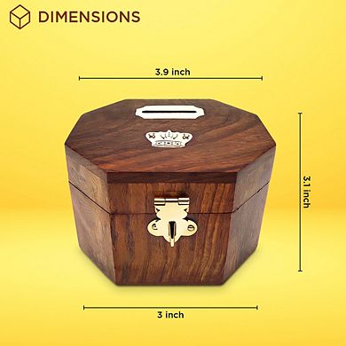 Wooden Decorative Coin Bank Money Saving Box Secured with Lockable Latch