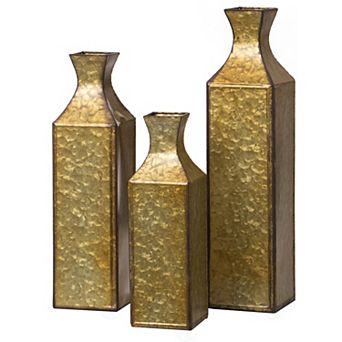 Antique Style Metal Bottle Shape Gold Floor Vase for Entryway, Living Room, or Dining Room, Set of 3