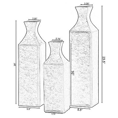 Antique Style Metal Bottle Shape Gold Floor Vase for Entryway, Living Room, or Dining Room, Set of 3