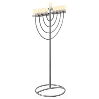 Large Modern Silver 9 Branch Lighting Thin Pipe Hanukkah Menorah, Metal-Aluminum