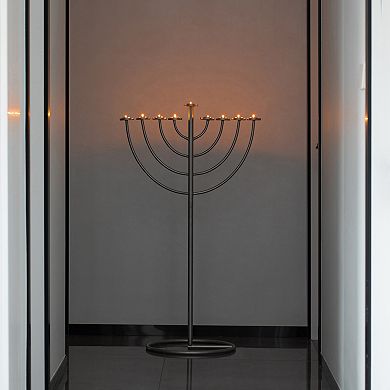 Large Modern Silver 9 Branch Lighting Thin Pipe Hanukkah Menorah, Metal-Aluminum